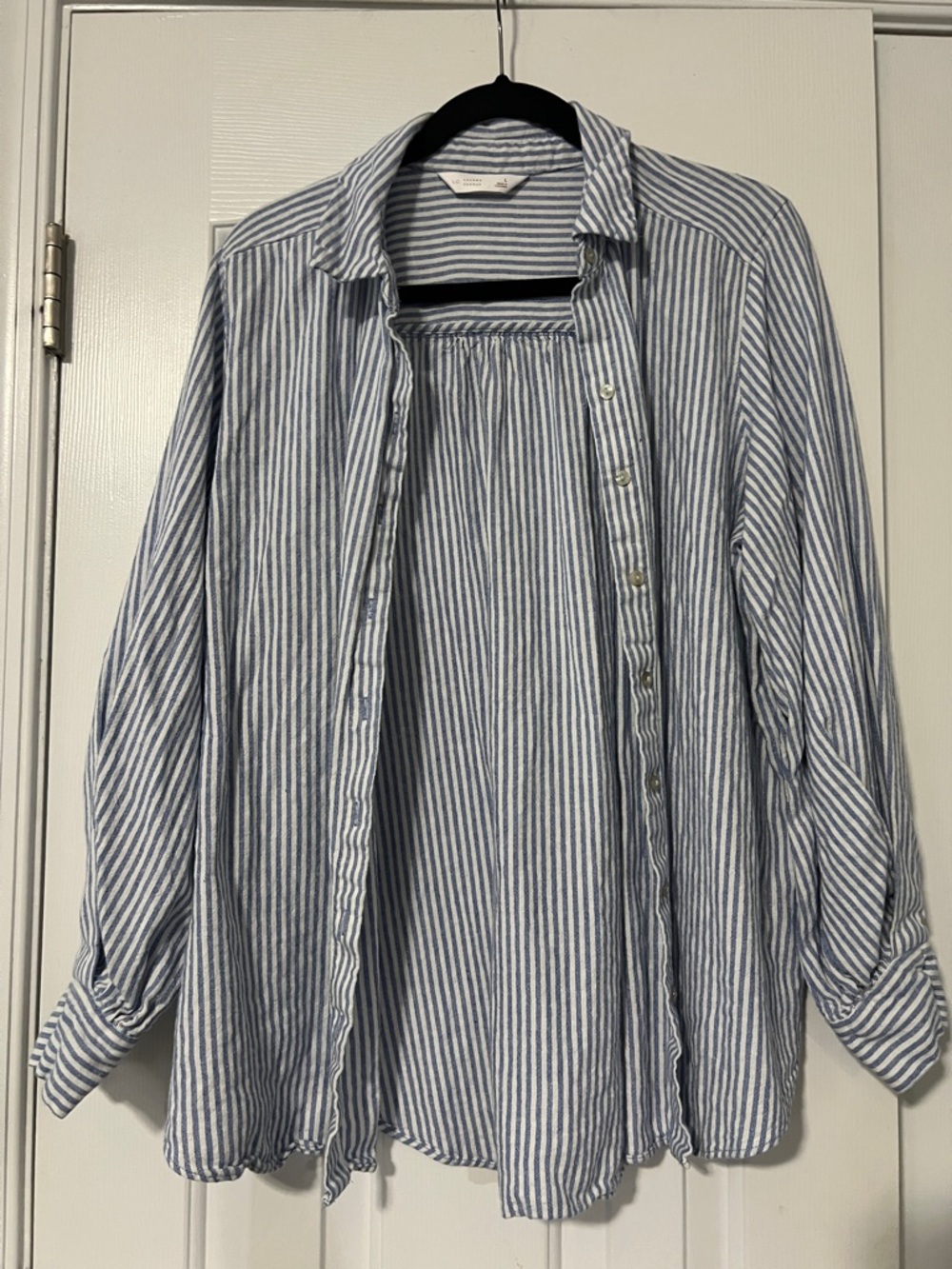 LC Lauren Conrad Navy and White Striped Button-Up Shirt
